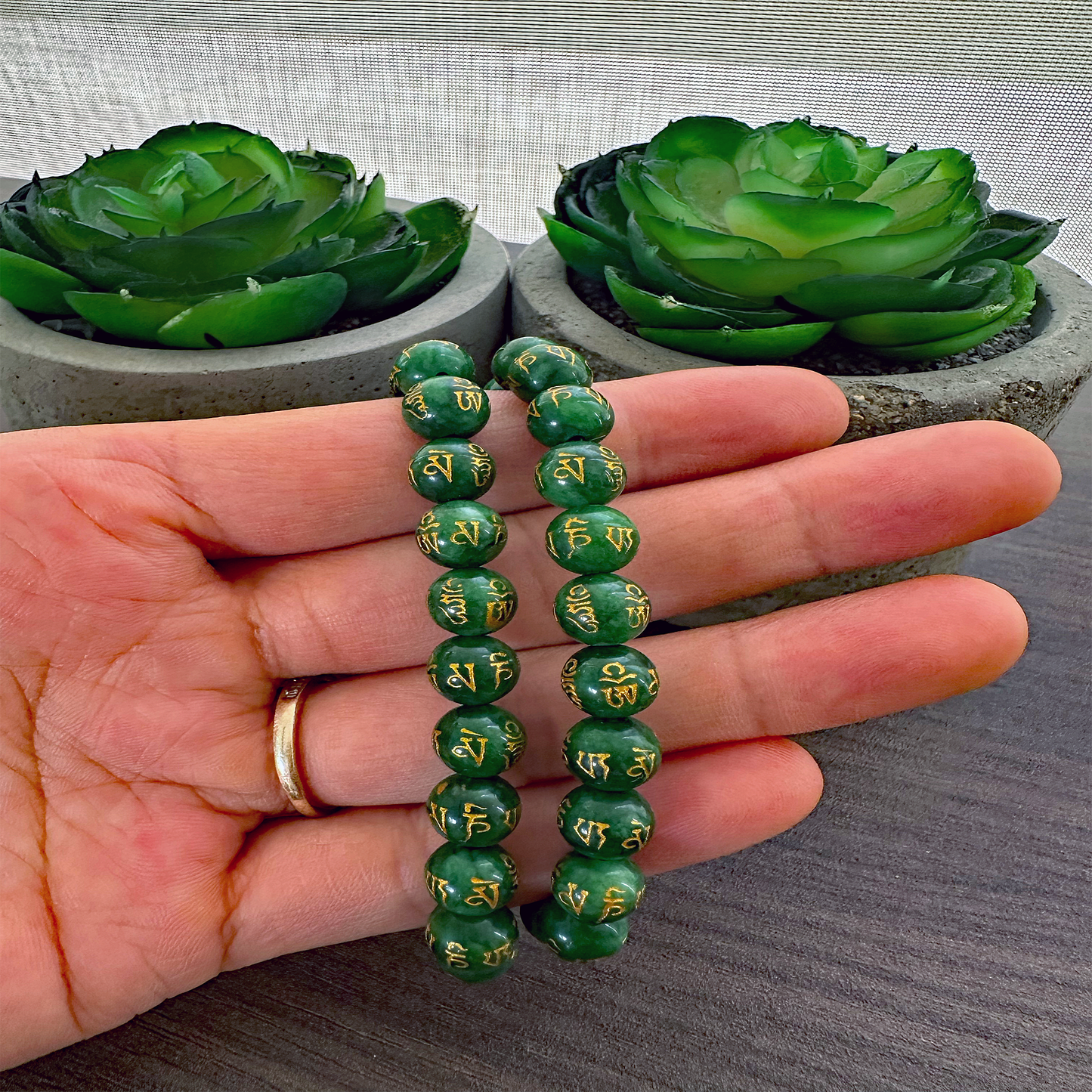 Jade Om Engraved Bracelet