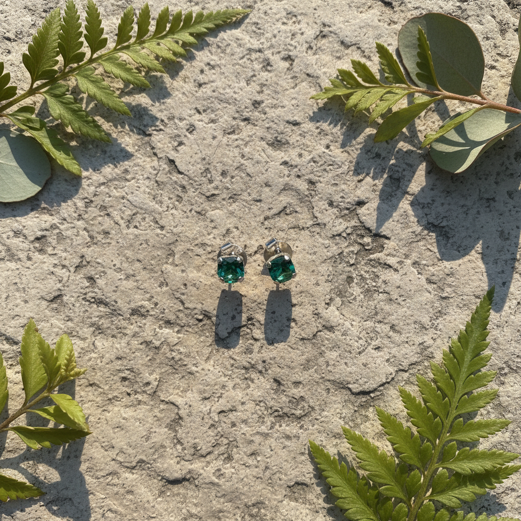 Emerald Cushion-Cut Stud Earrings - Aerial Earthy