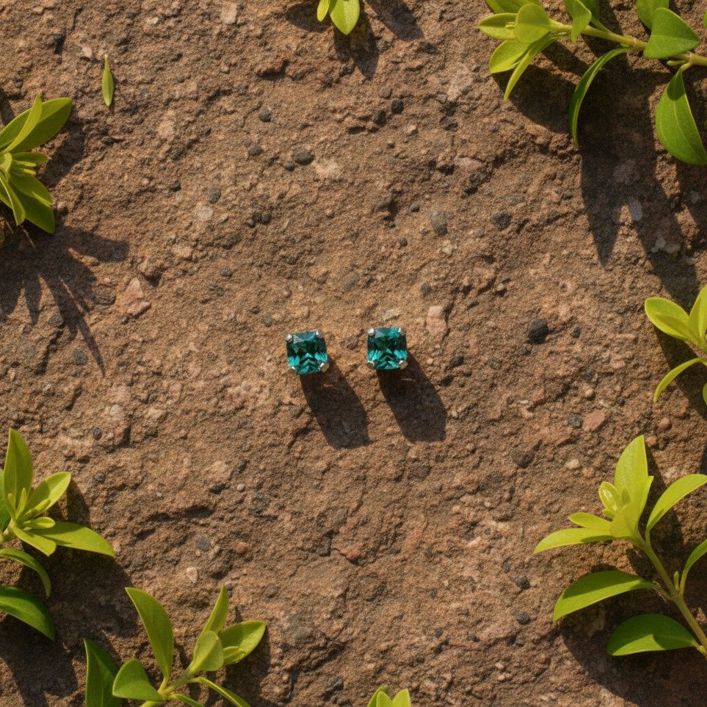 Emerald Cushion-Cut Stud Earrings - Aerial Earthy