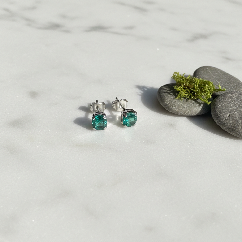 Emerald Cushion-Cut Stud Earrings - Marble