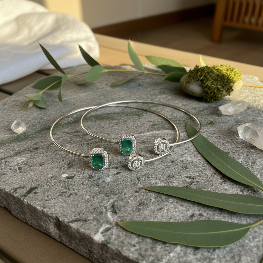 Emerald Silver Bangle - Lifestyle