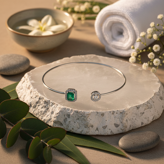 Emerald Silver Bangle - Lifestyle