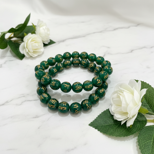 Green Agate Om Mani Padme Hum
