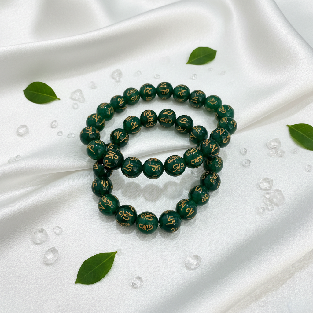 Green Agate Om Mani Padme Hum