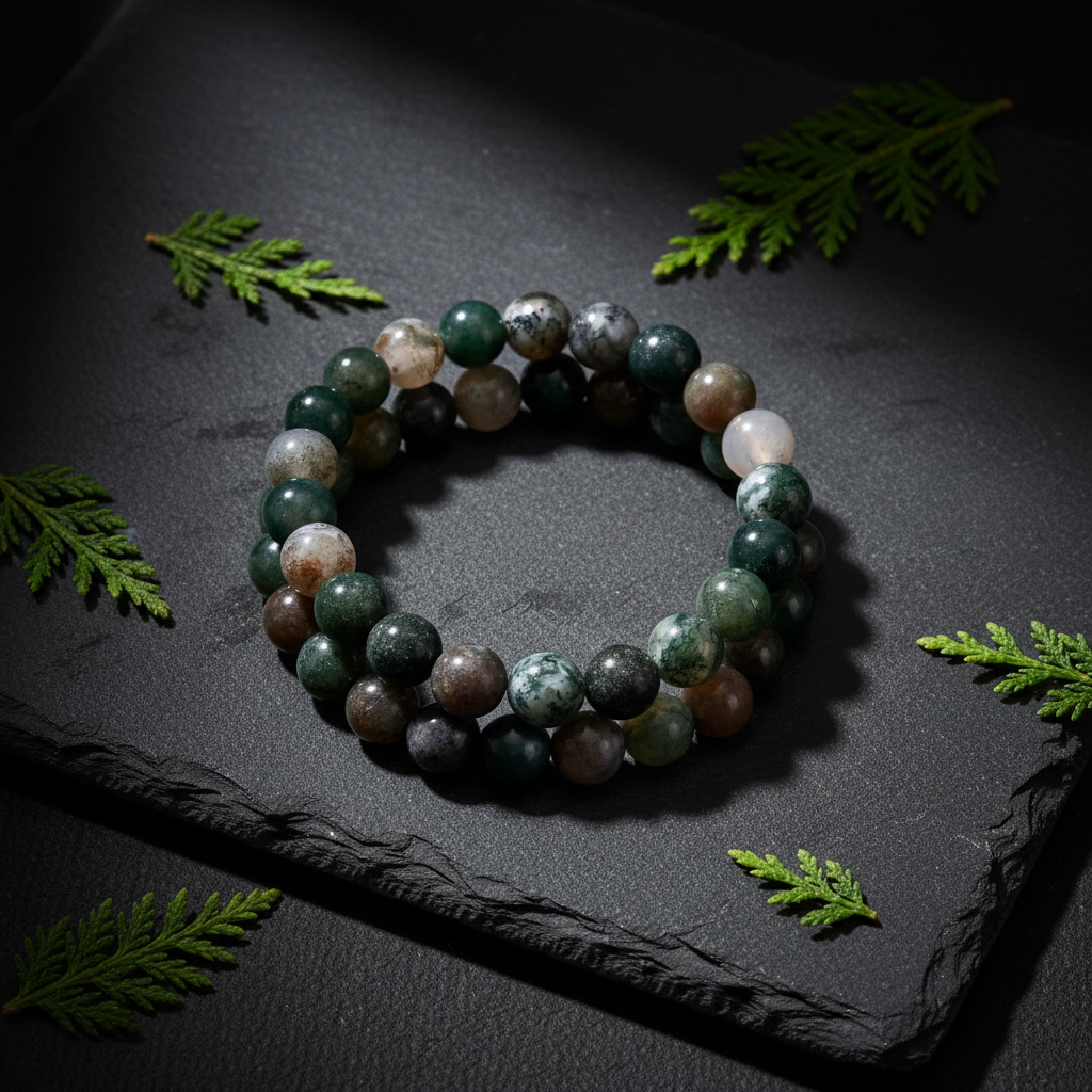 Moss Agate Bracelet - Dark Slate