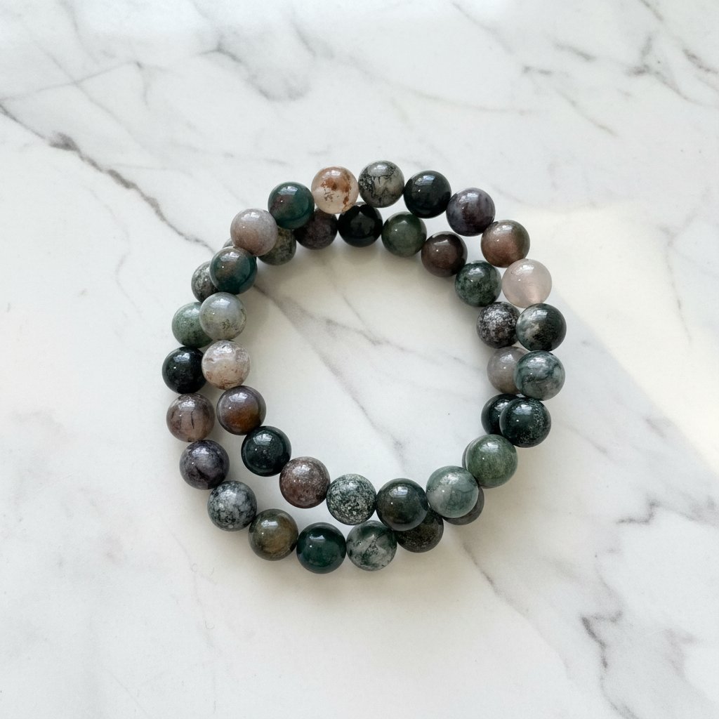 Moss Agate Bracelet - Marble Background