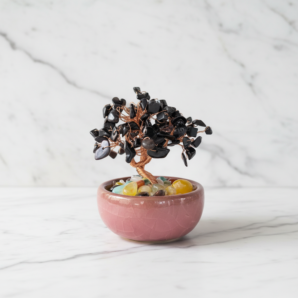 Obsidian Crystal Mini Tree - Marble