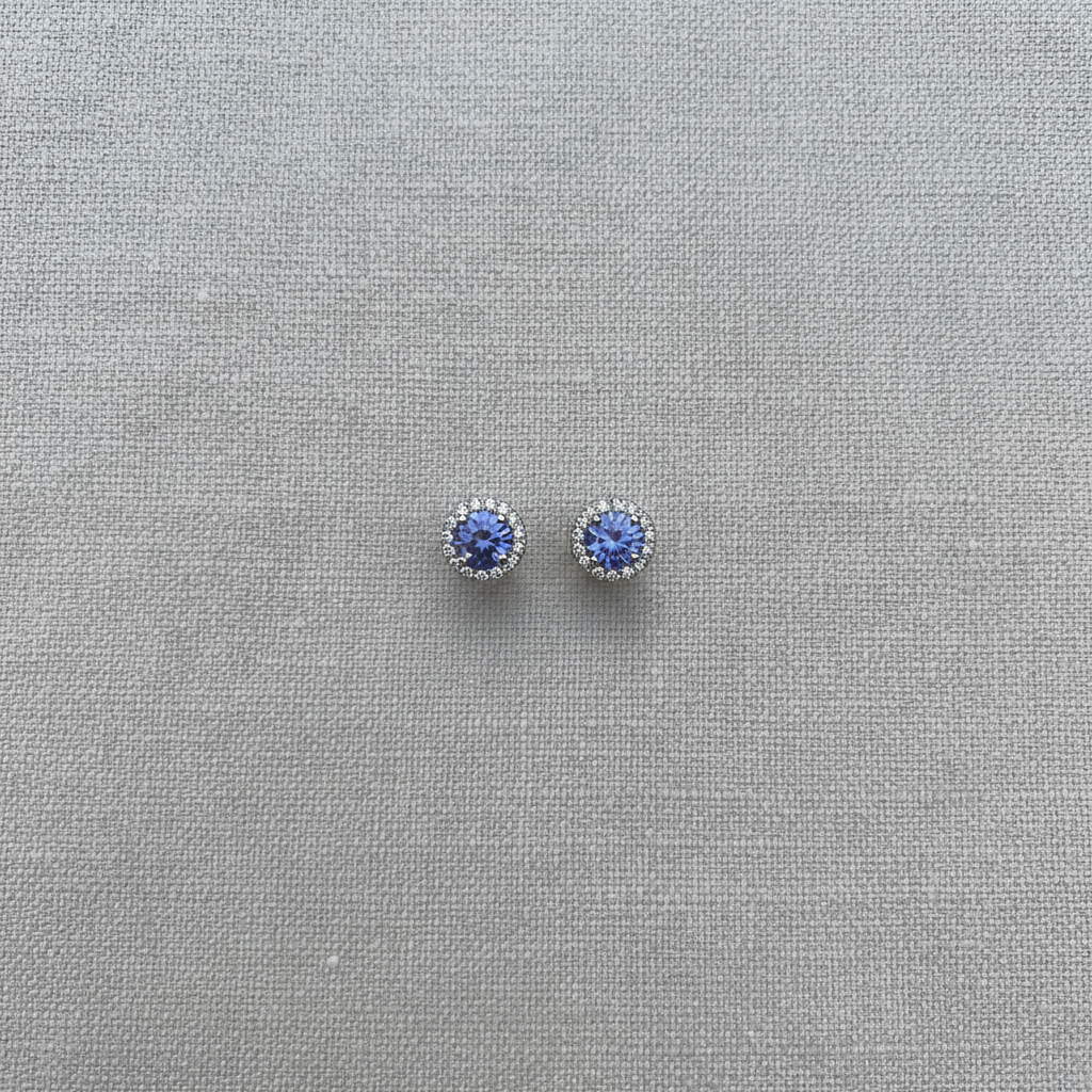 Round Brilliant-Cut Tanzanite Earrings - Aerial Linen