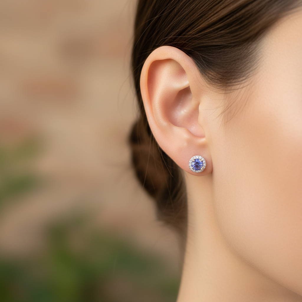 Round Brilliant-Cut Tanzanite Earrings - Small On Ear 1