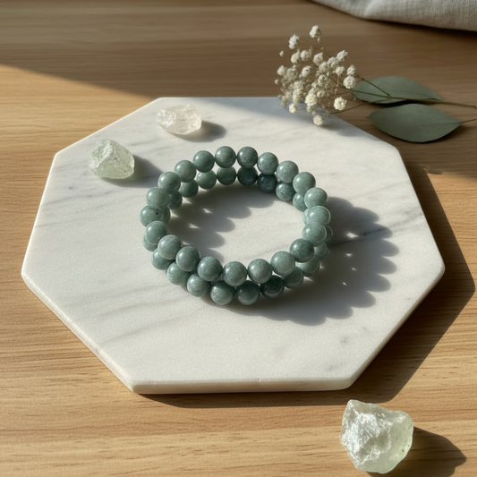 Snowflake Blue Jade Bracelet - Marble Tray Style