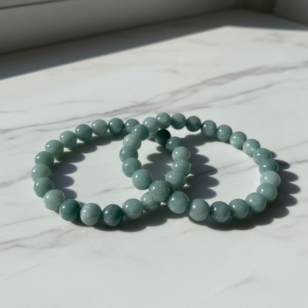 Snowflake Blue Jade Bracelet - White Marble